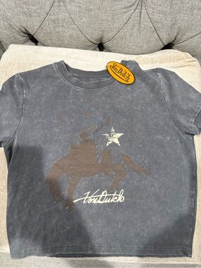 Von Dutch  Gray Washed Graphic Tee with Brown Rider